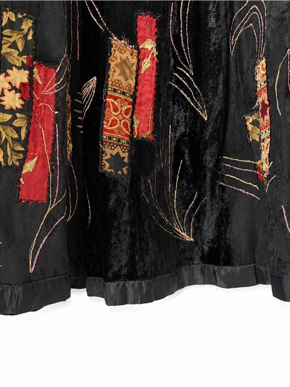 Dark Academia Black Velvet Burnout Patchwork Maxi Skirt Boho Whimsigoth Artsy, S - Picture 12 of 16